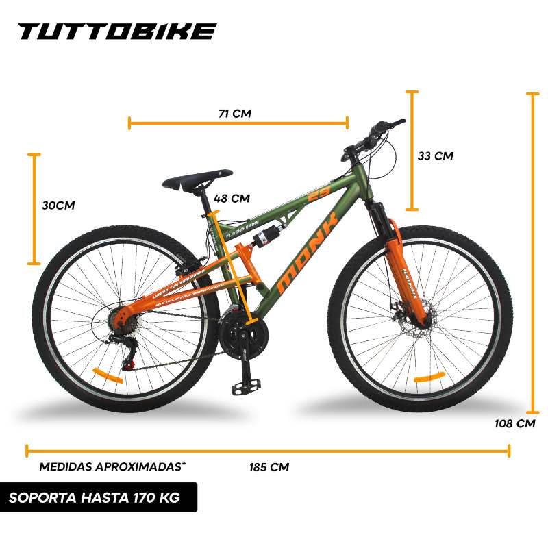 Bicicleta Montaña Rodada 29 21 Velocidades Monk FLASHINGBIKE Verde Naranja