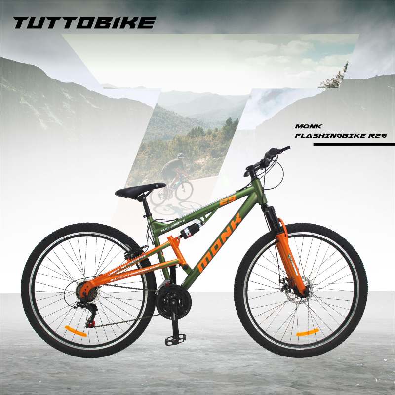 Bicicleta Montaña Rodada 29 21 Velocidades Monk FLASHINGBIKE Verde Naranja