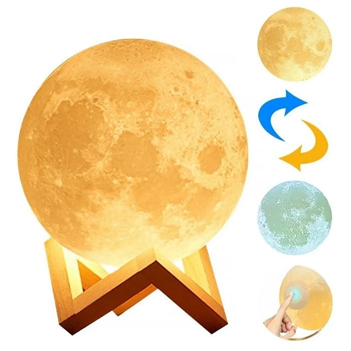 Lámpara De Mesa En Forma De Luna Control Táctil De Brillo