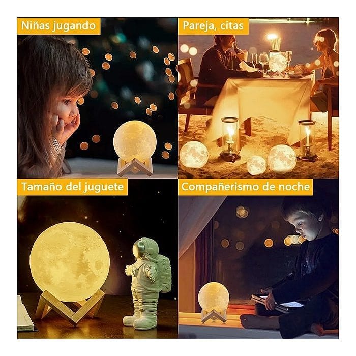 Lámpara De Mesa En Forma De Luna Control Táctil De Brillo