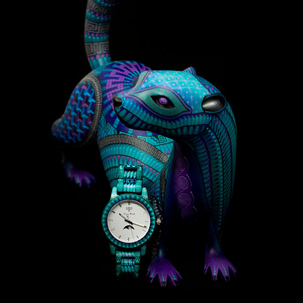 Reloj Alebrije by Tonas Wood Unisex Color Turquesa Nova