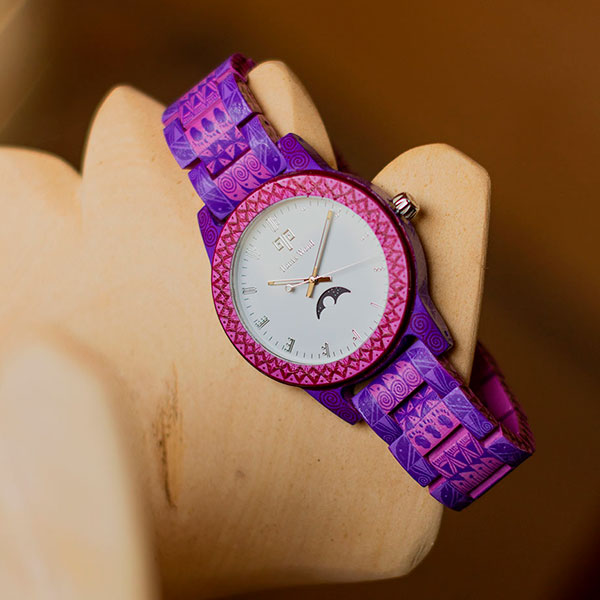 Reloj Alebrije by Tonas Wood Unisex Color Rosa con Morado Kin 