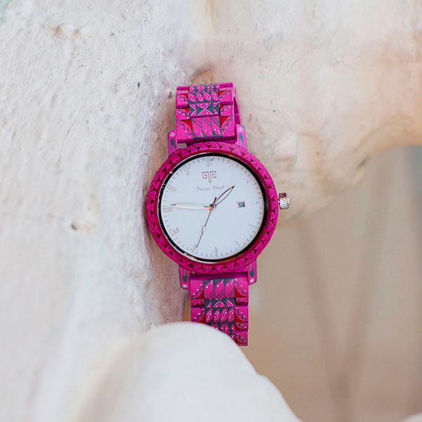Reloj Alebrije by Tonas Wood Unisex Color Rosa Colorada