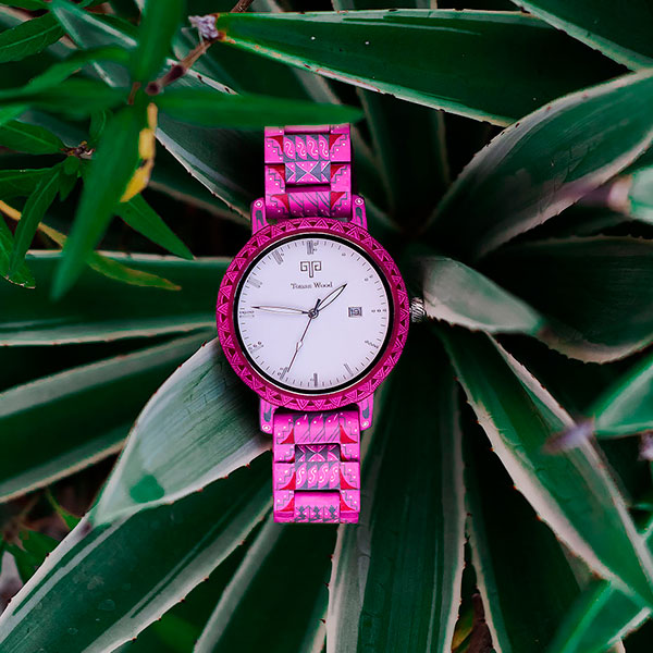 Reloj Alebrije by Tonas Wood Unisex Color Rosa Colorada