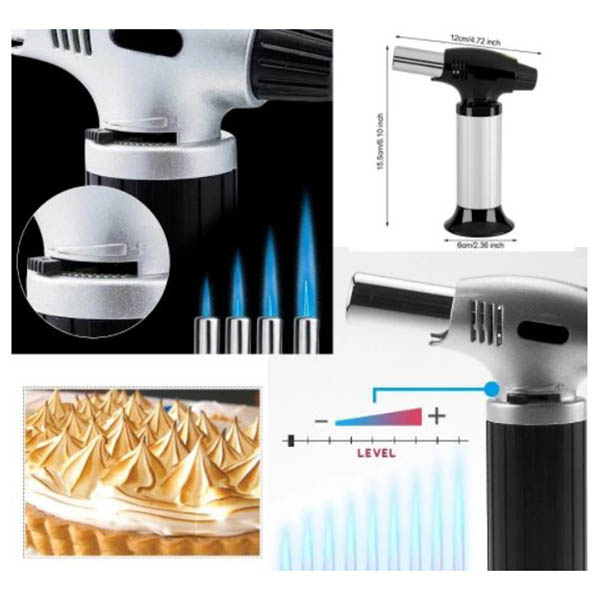 Aleissi Soplete Encendedor tipo Antorcha Recargable para Cocina, Repostería y Postres Sin Gas