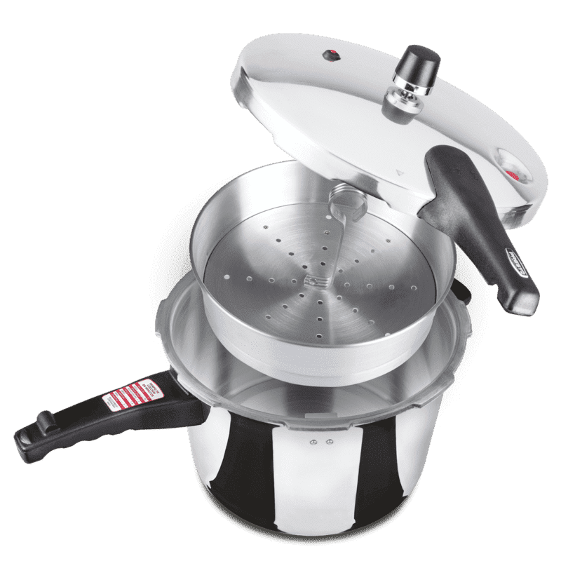 Olla Express® Premier de 7 litros Presto 2 en 1 hecha de Aluminio Color Plata con 7 Sistemas de seguridad.