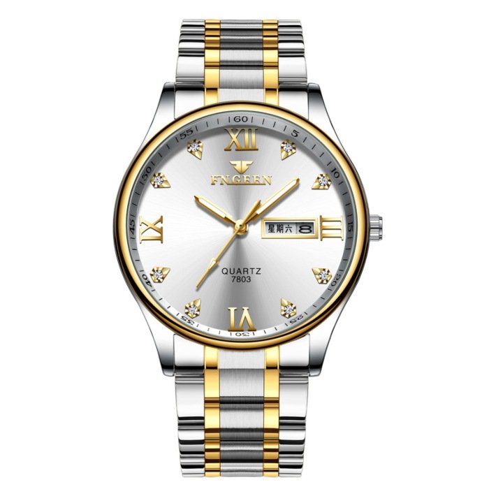 Reloj Para Caballero Marca Fngeen Metálico Modelo 7802 Elegante Estilo Ejecutivo Lujoso Con Fechador