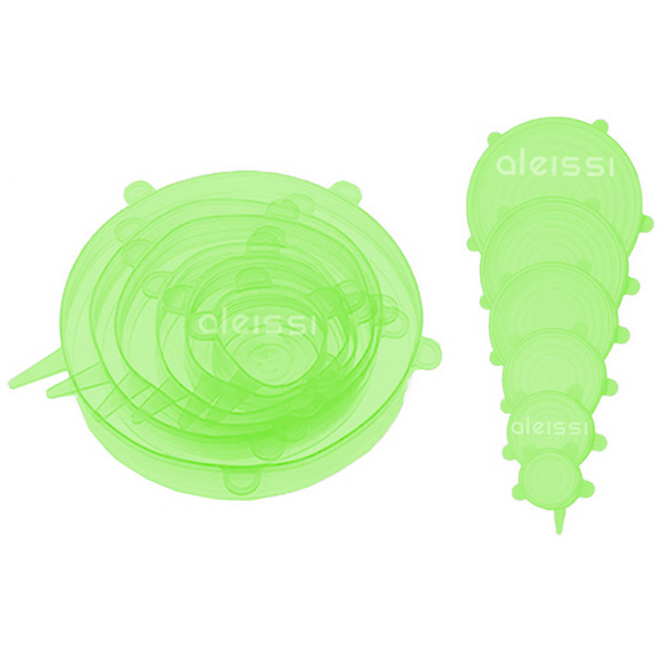 Aleissi 6 Tapas de Silicon Silicona Estirable Ajustable Flexible Elastica Ecologica Reutilizable (Verde)