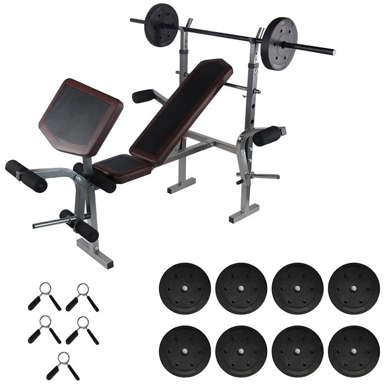 Banco Pesas Multiposiciones Kit Pesas Disco Barra Gimnasio