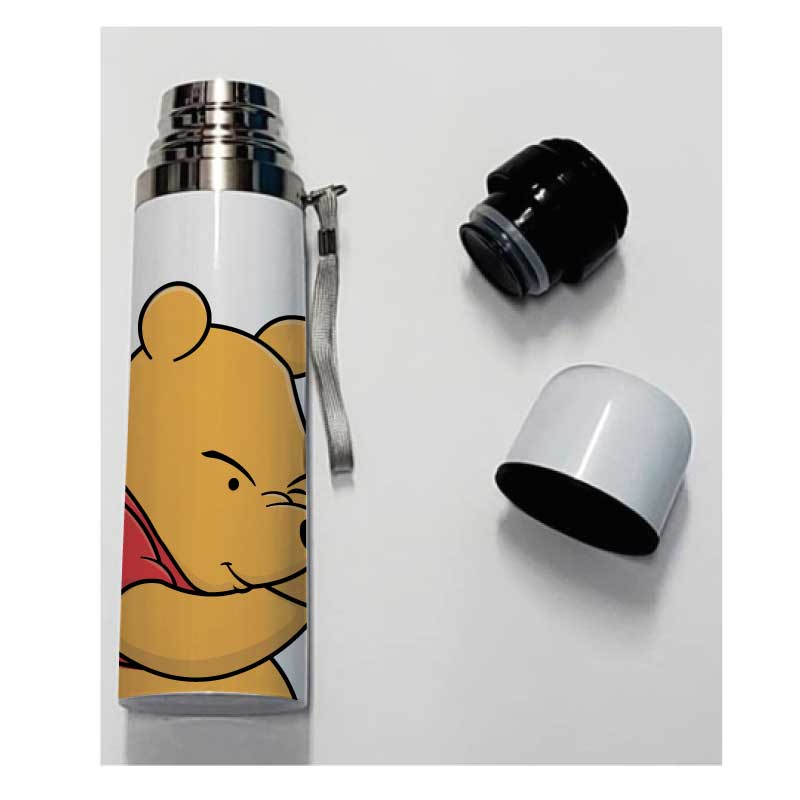 WINNIE THE POOH THINK, TERMO DE ACERO INOXIDABLE TERMICO DOBLE CAPA. (500 ml)