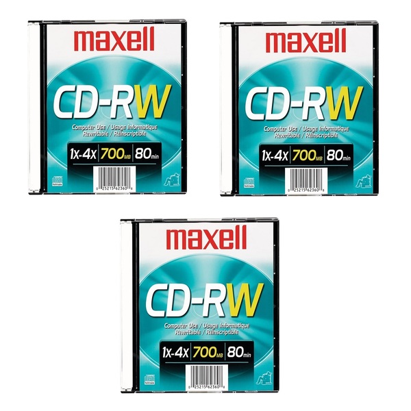 Maxell Disco Compacto Regrabable / CD-RW / 4X / Paquete 3 Piezas, 630010
