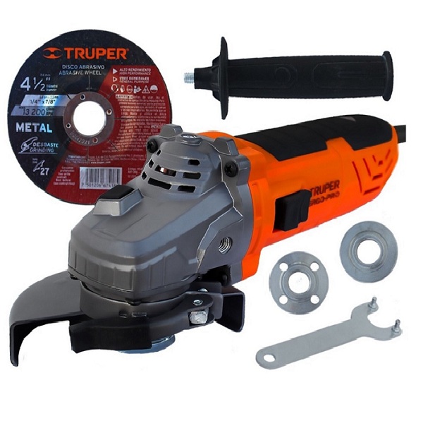 ESMERILADORA ANGULAR CORTADORA PULIDORA ERGO PRO 4-1/2" ANTIFATIGA 800 W PARA AZULEJO -TUBOS DE ACERO CERAMICA TRUPER 