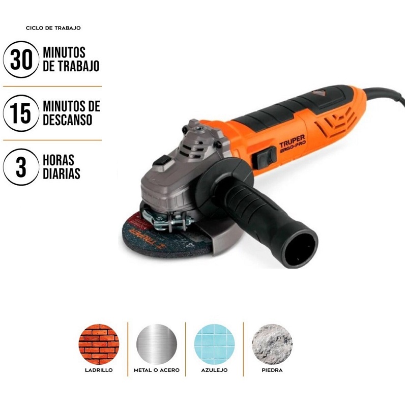 ESMERILADORA ANTIFATIGA-CORTADORA 4-1/2" PULIDORA ACERO-TUBOS -AZULEJO  950 W ERGO-4590 TRUPER 