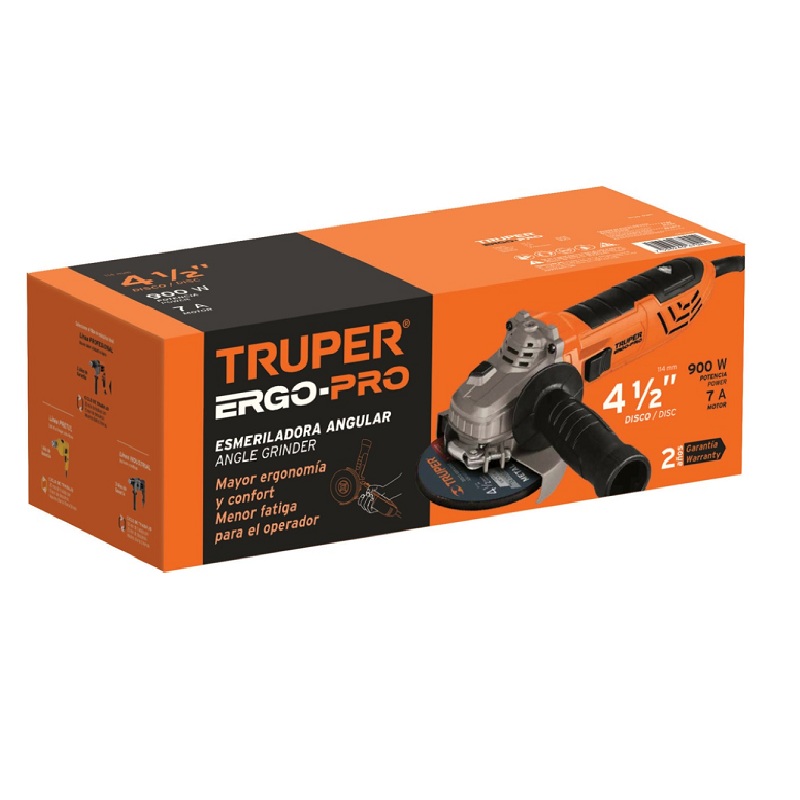 ESMERILADORA ANTIFATIGA-CORTADORA 4-1/2" PULIDORA ACERO-TUBOS -AZULEJO  950 W ERGO-4590 TRUPER 