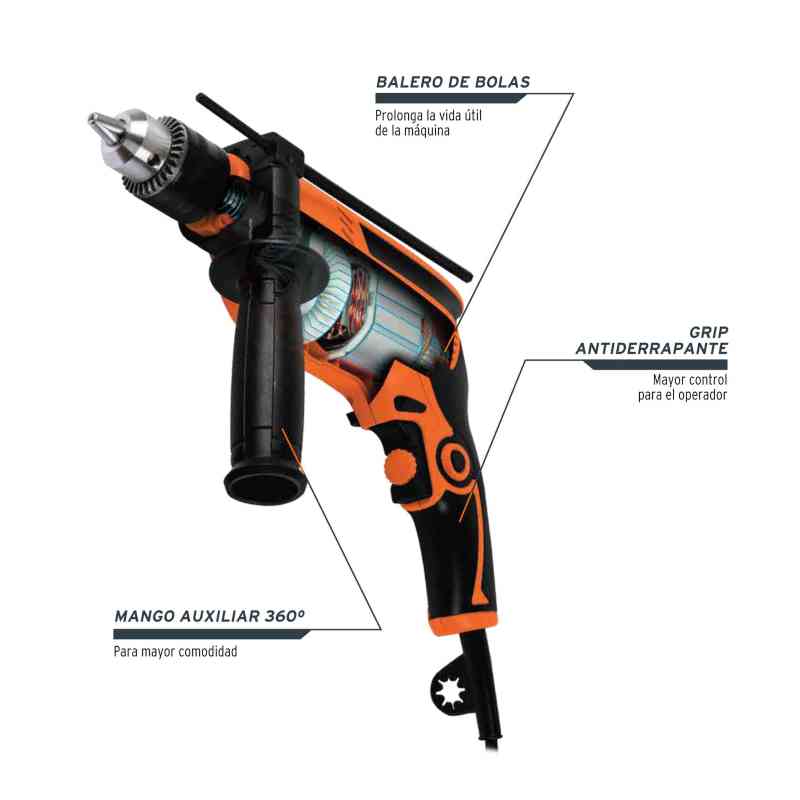 Taladro Rotomartillo 1/2 Profesional 600 W Balero De Bolas