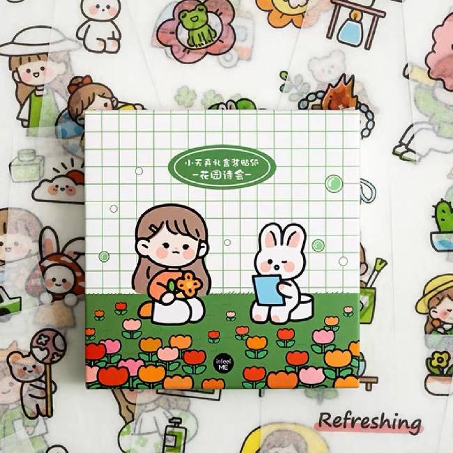 Kawaii Calcomania Estampa Sticker Caja Con 60 Hojas (Verde)