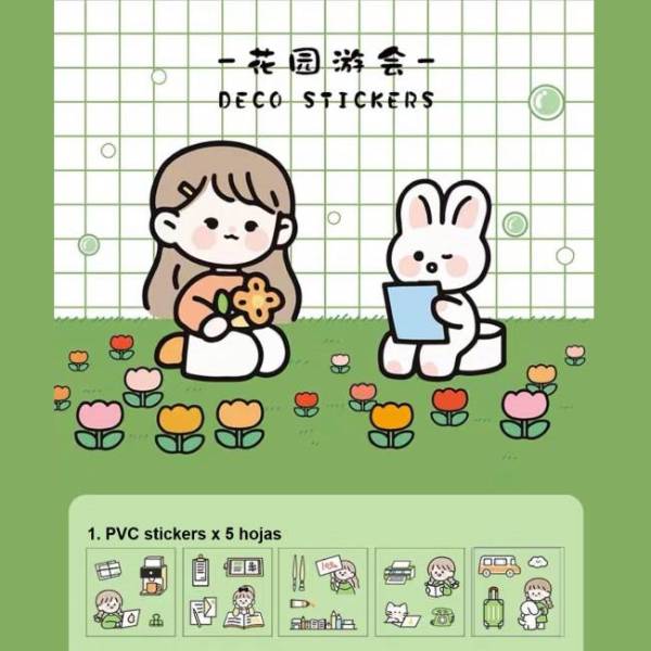 Kawaii Calcomania Estampa Sticker Caja Con 60 Hojas (Verde)