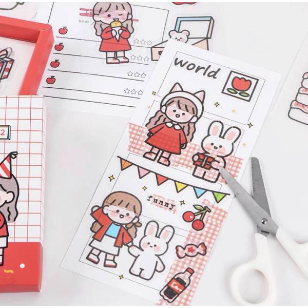 Kawaii Calcomania Estampa Sticker Caja Con 60 Hojas (Verde)
