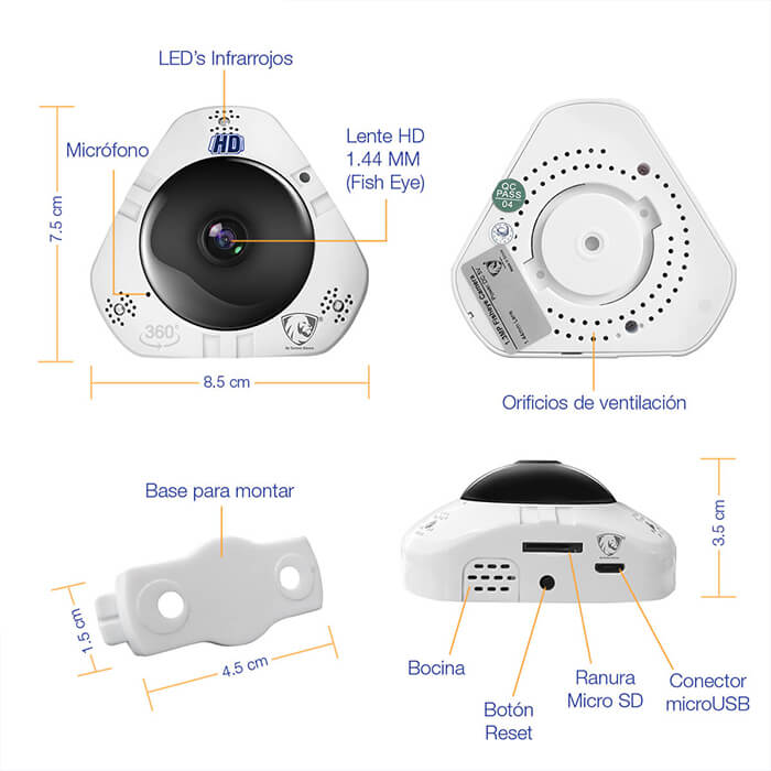 Cámara Wifi Ip Hd 360 Grados Panorámica Seguridad Video