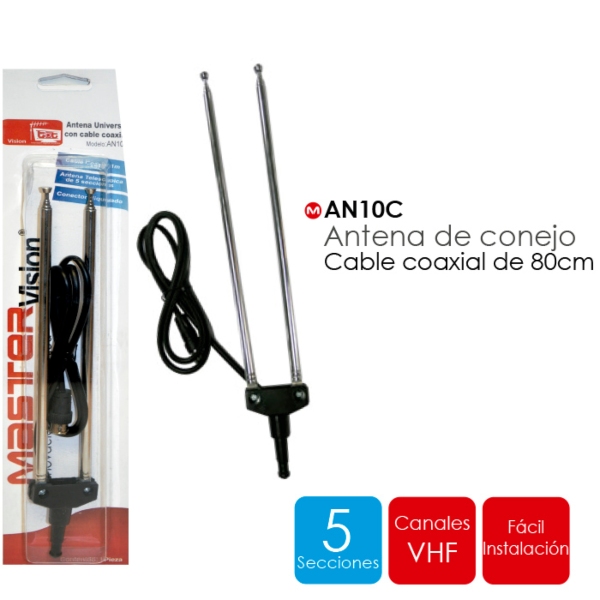 Antena Telescópica Digital Tipo Conejo para Interiores con 5 Secciones Extendibles / Master / AN10C
