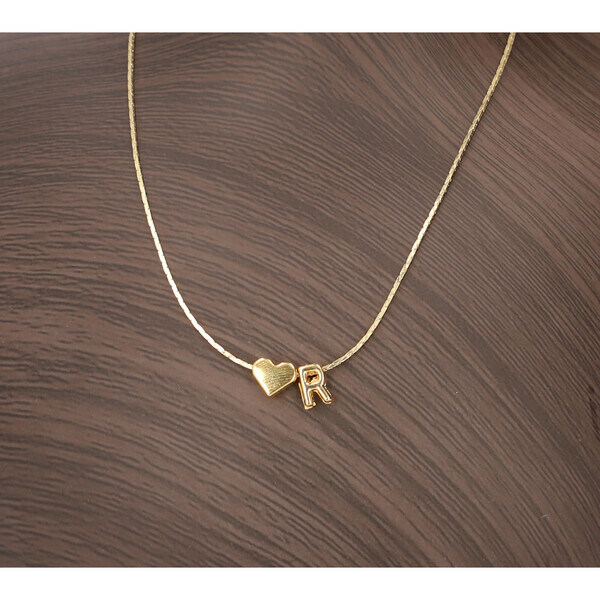 Collar Cadena Ligera Chapa Oro POLO RIVERA Dije CORAZON Letra R