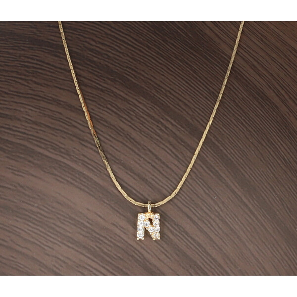 Collar Cadena Ligera Chapa Oro DIAMANTE POLO RIVERA Dije Letra N