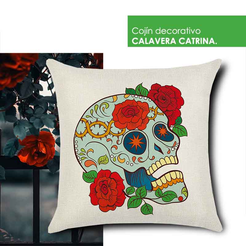 Cojín Decorativo C/Relleno + Funda Interior, Calavera Catrina HOGAR 33