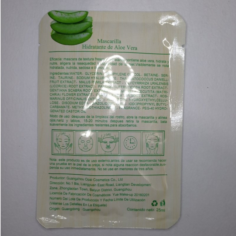 Mascarilla facial hidratante de aloe vera