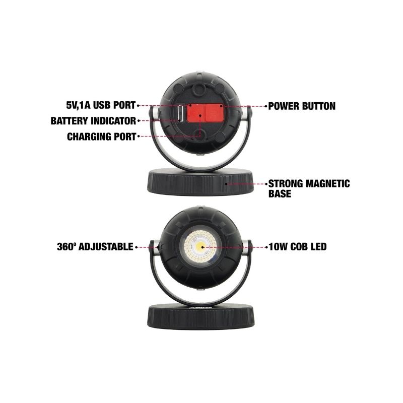 Lámpara LED con rotación de 900 lúmenes con base magnética Wagan Tech 2071