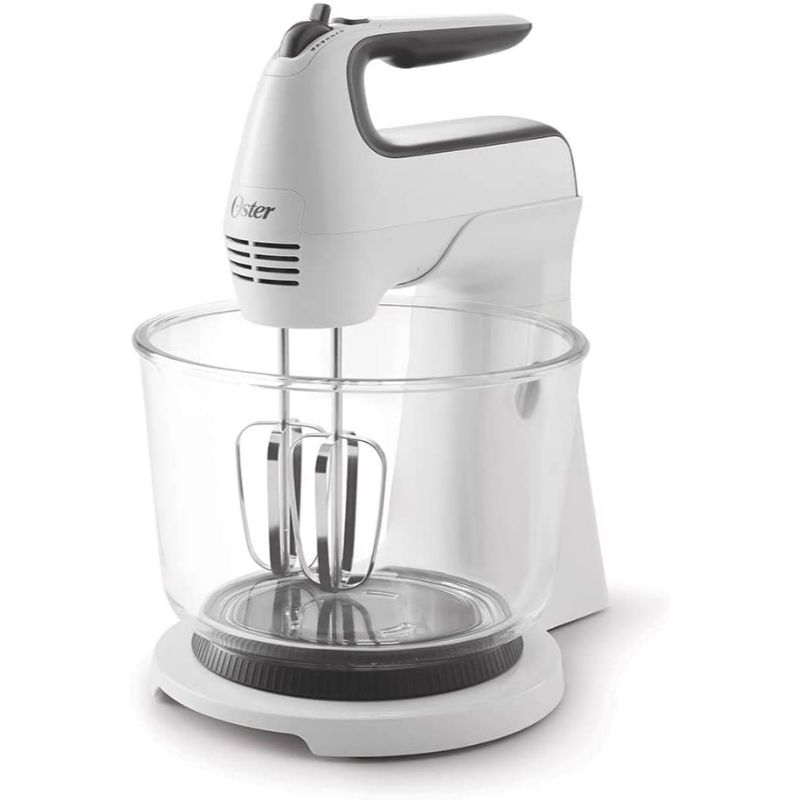 Batidora mano/pedestal Oster blanca con tazon de vidrio FPSTHS3611013