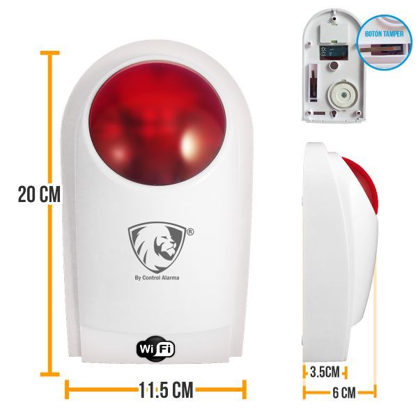 Sirena Externa Flash Inalambrica Alarma Local Alerta Sonora Visual Sensor Vecinal Estrobo Emergencia Casa Negocio 