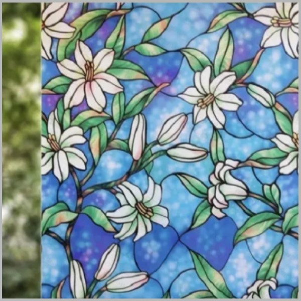 Film Decorativo Estatico Vitral Lirios 1.20m X 1m