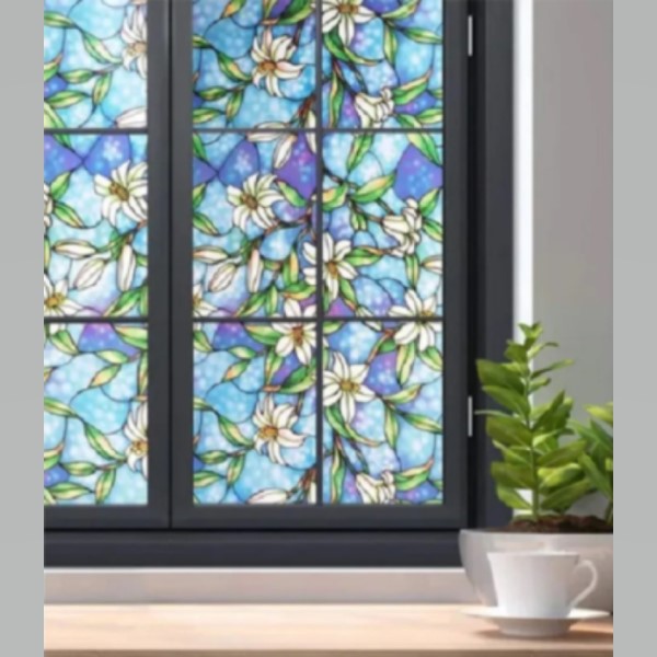 Film Decorativo Estatico Vitral Lirios 1.20m X 1m