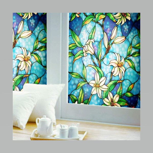 Film Decorativo Estatico Vitral Lirios 1.20m X 1m