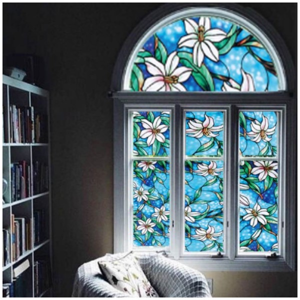 Film Decorativo Estatico Vitral Lirios 1.20m X 1m