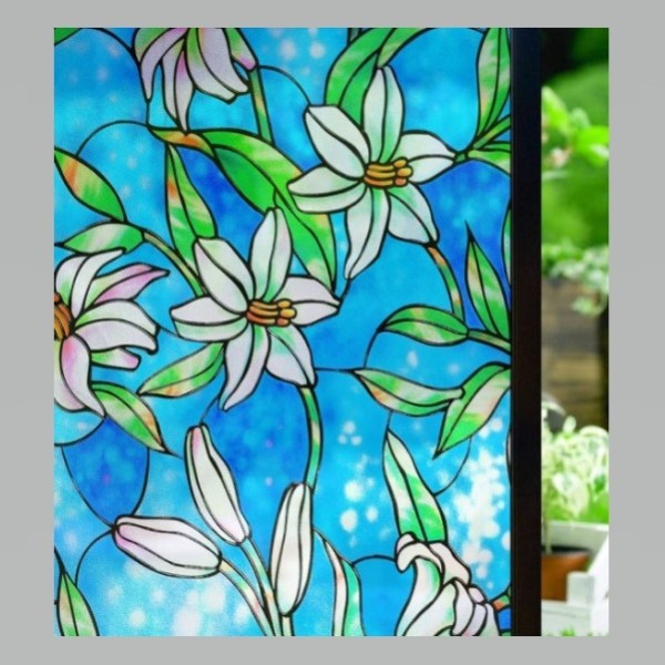 Film Decorativo Estatico Vitral Lirios 1.20m X 1m