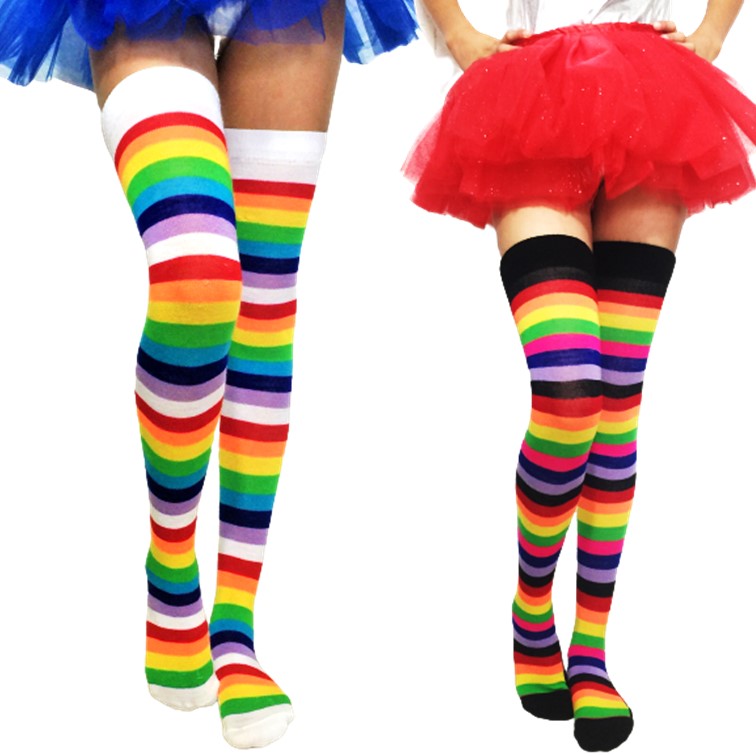 calceta arcoiris rainbow multicolor lolita payaso rayada mujer sexy kawaii lolita sensual payasita hallowen lineas delgadas