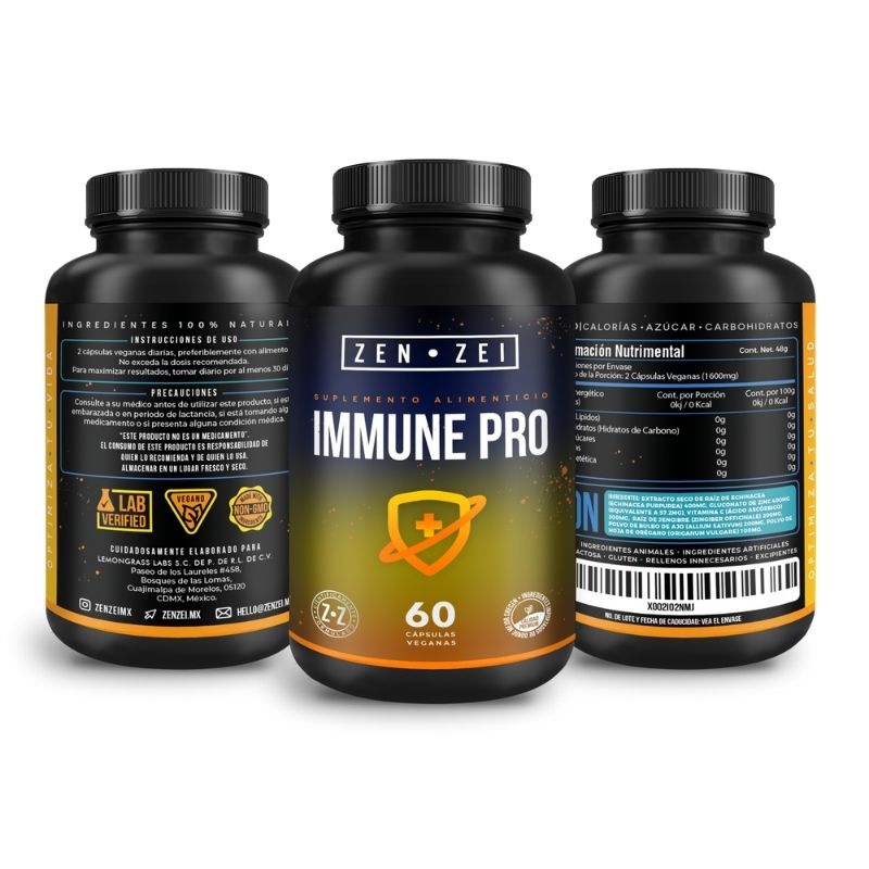 IMMUNE PRO Mantiene tu Sistema Inmune, Activa tus Defensas, Con Vitaminas y Minerales, Ingredientes 100% Naturales, Capsulas Veganas