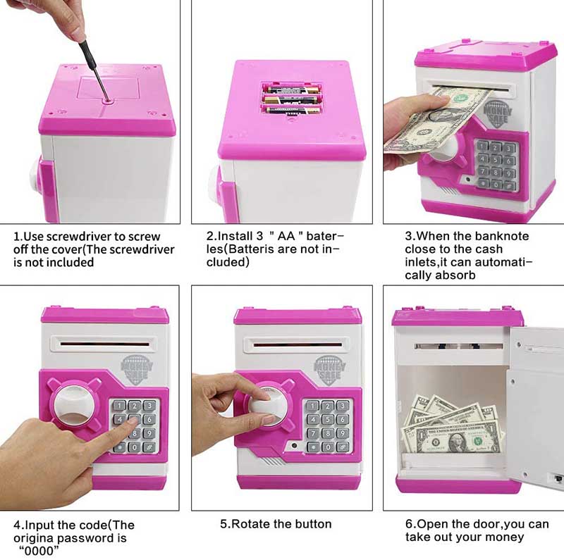 Mini cajero automático ATM máquina de Regalo para niños, con código electrónico, Contador de Dinero, Caja de Seguridad, para niños y niñas, con Cierre de contraseña (Rojo)