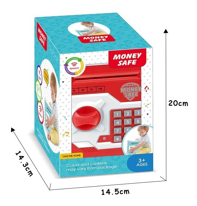 Mini cajero automático ATM máquina de Regalo para niños, con código electrónico, Contador de Dinero, Caja de Seguridad, para niños y niñas, con Cierre de contraseña (Rojo)