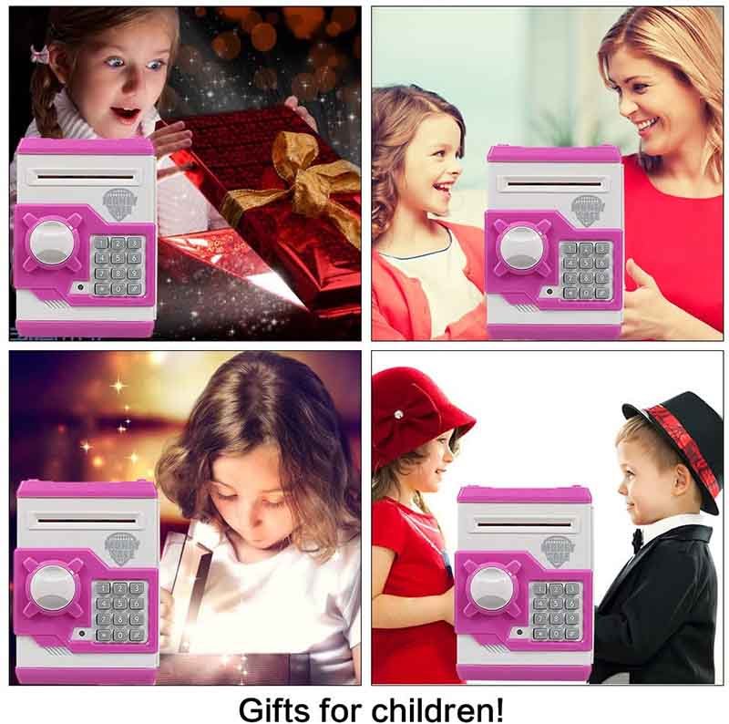 Mini cajero automático ATM máquina de Regalo para niños, con código electrónico, Contador de Dinero, Caja de Seguridad, para niños y niñas, con Cierre de contraseña (Rojo)