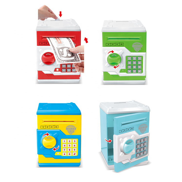 Mini cajero automático ATM máquina de Regalo para niños, con código electrónico, Contador de Dinero, Caja de Seguridad, para niños y niñas, con Cierre de contraseña (Rojo)