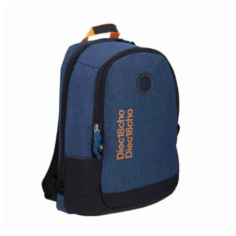Mochila Grande Chenso 1818 Azul Letras Naranjas Porta laptop