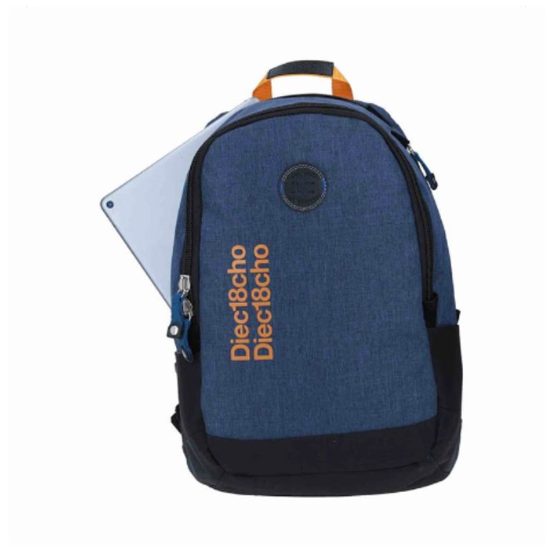 Mochila Grande Chenso 1818 Azul Letras Naranjas Porta laptop