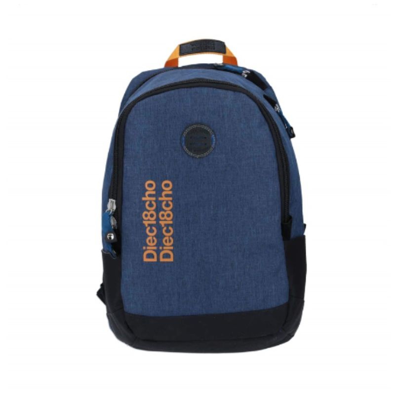 Mochila Grande Chenso 1818 Azul Letras Naranjas Porta laptop