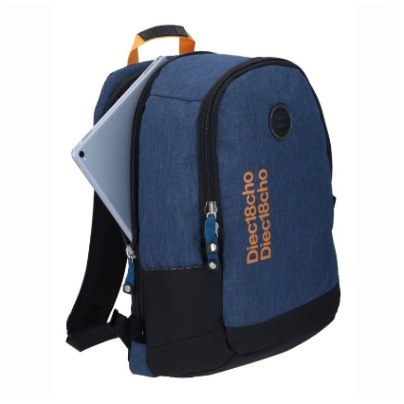 Mochila Grande Chenso 1818 Azul Letras Naranjas Porta laptop