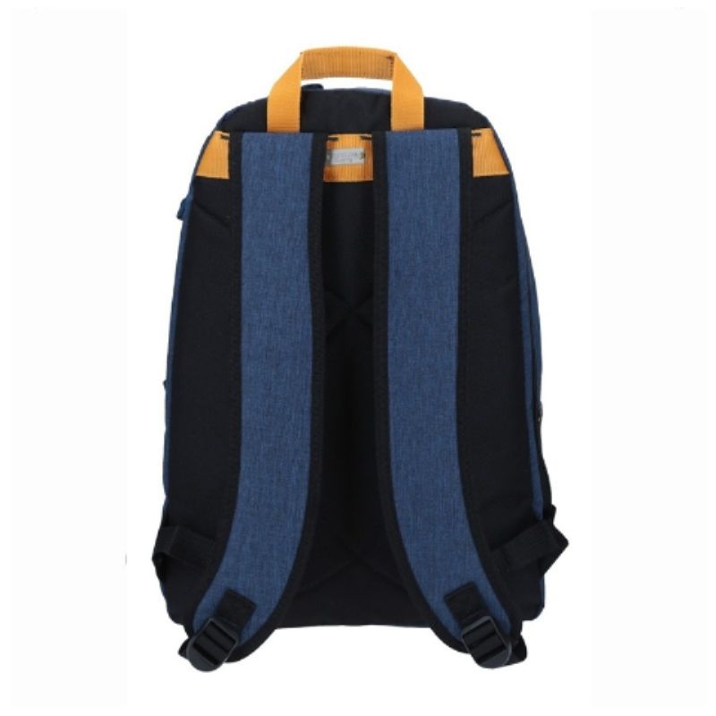Mochila Grande Chenso 1818 Azul Letras Naranjas Porta laptop