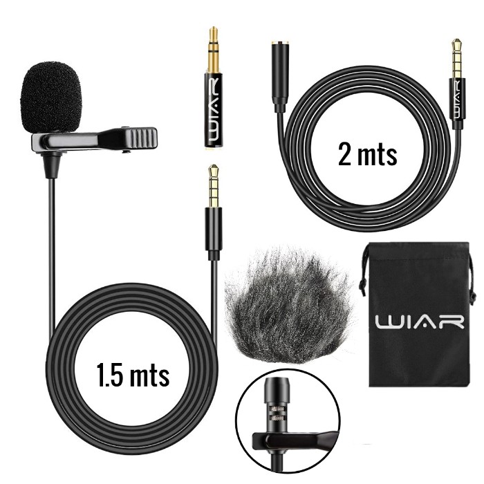 Micrófono para Celular de 3.5mts Solapa Lavalier Compatible con Cámaras iPhone Andorid Pc Universal