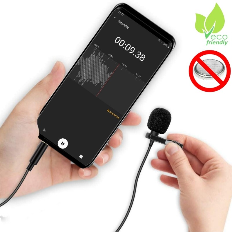 Micrófono para Celular de 3.5mts Solapa Lavalier Compatible con Cámaras iPhone Andorid Pc Universal