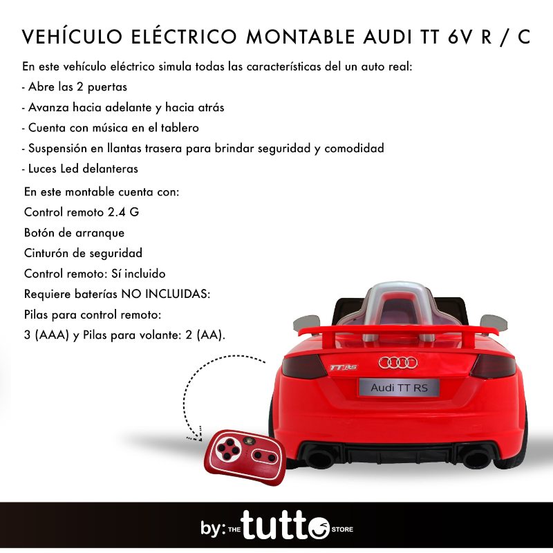 MONTABLE VEHICULO ELECTRICO AUDI TT 6V R/C ROJO